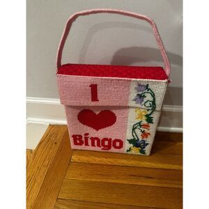 Vintage I Love Bingo Needlepoint Floral Purse‎ Handbag Grannycore Grandma